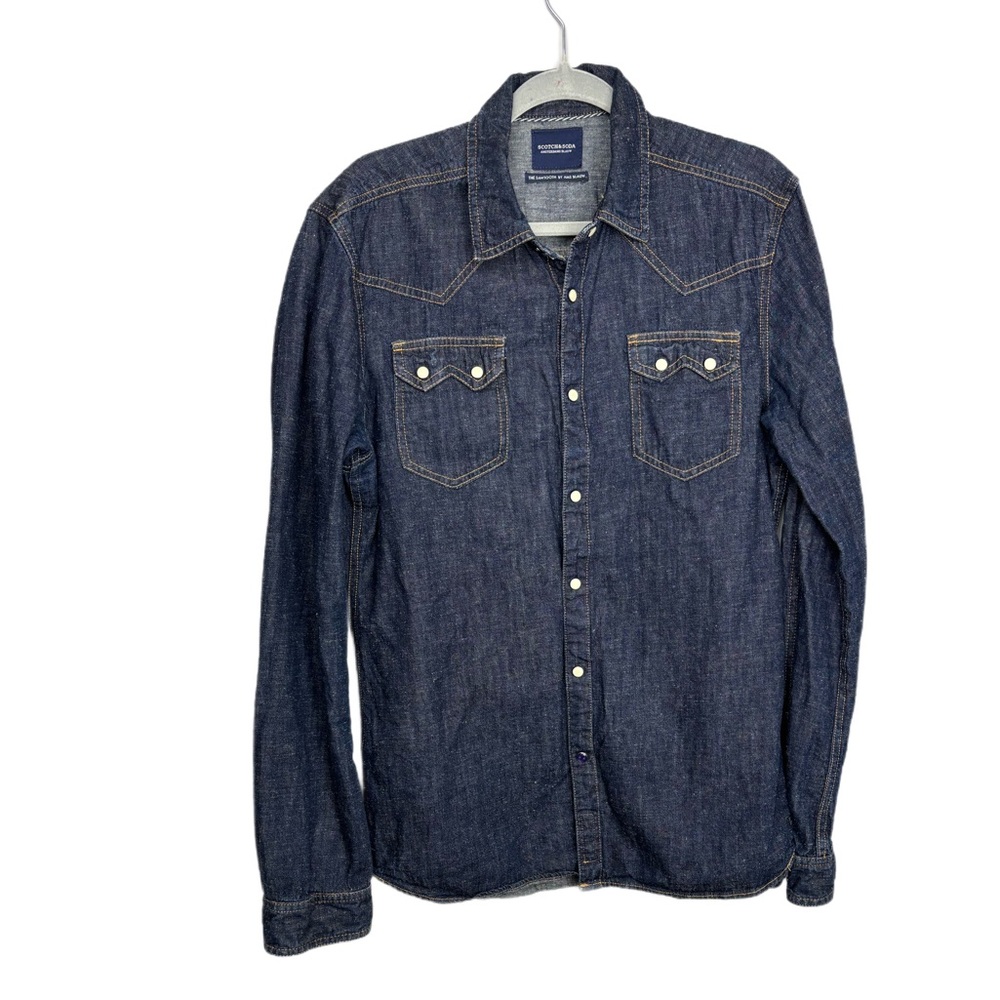 Scotch & Soda Amsterdams Blauw Snap Button Dark Denim Western Shirt Large